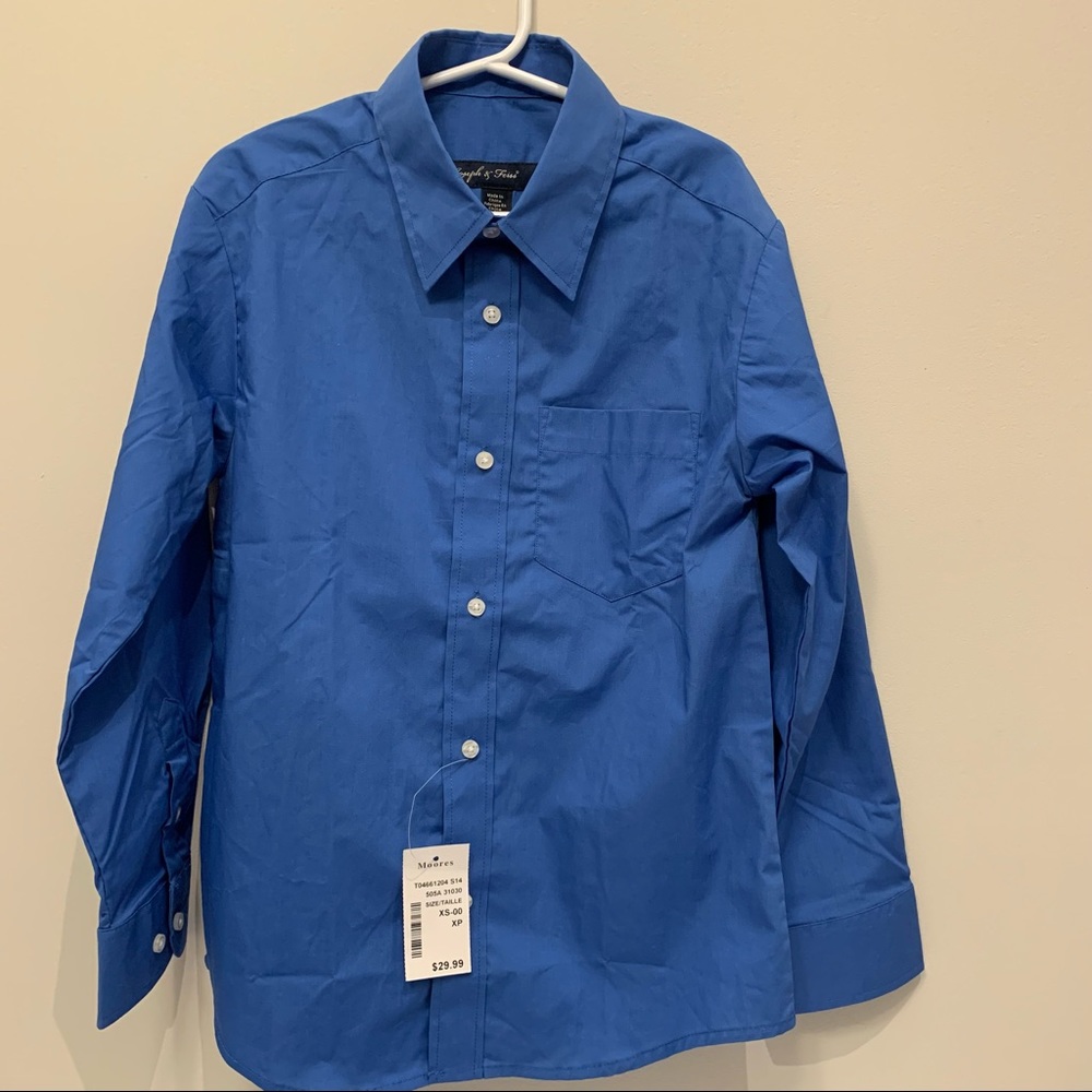 Moores Boys Button-up Long Sleeve Dress Shirt, Blue Size 8
